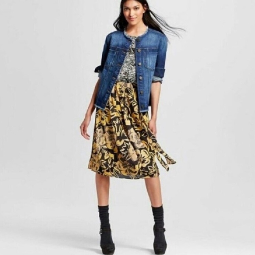 Who What Wear Yellow Floral Car Wash Printed Skirt